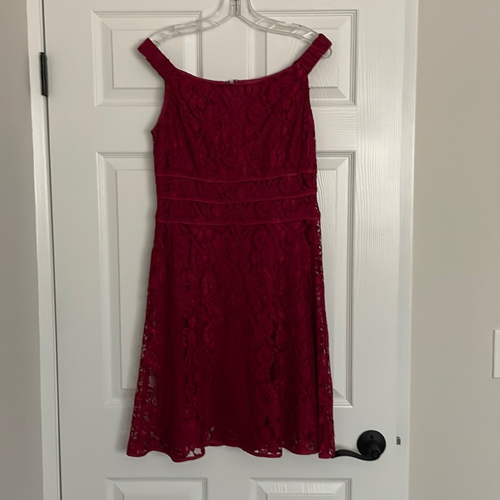 Red Lace Off the Shoulder Cocktail Dress